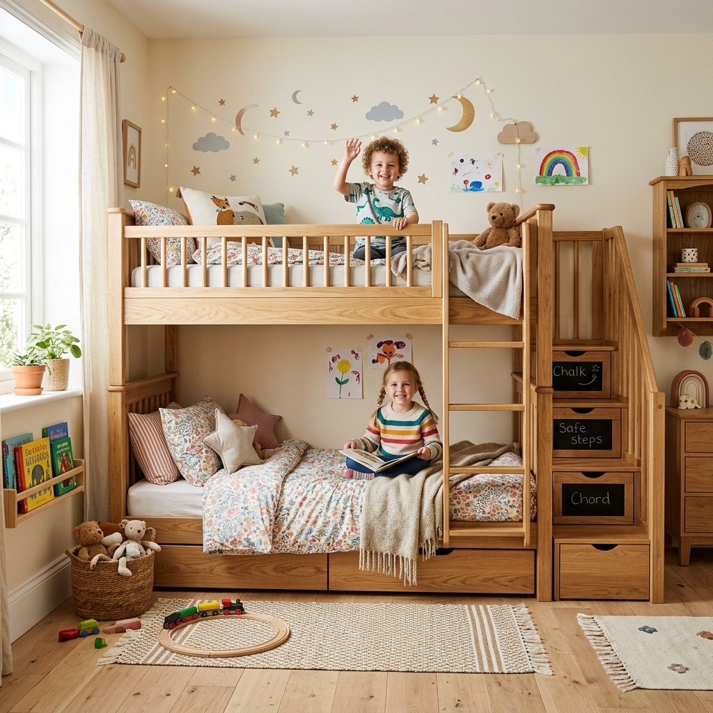 Phòng ngủ trẻ em bố trí giường tầng gỗ công nghiệp đẹp