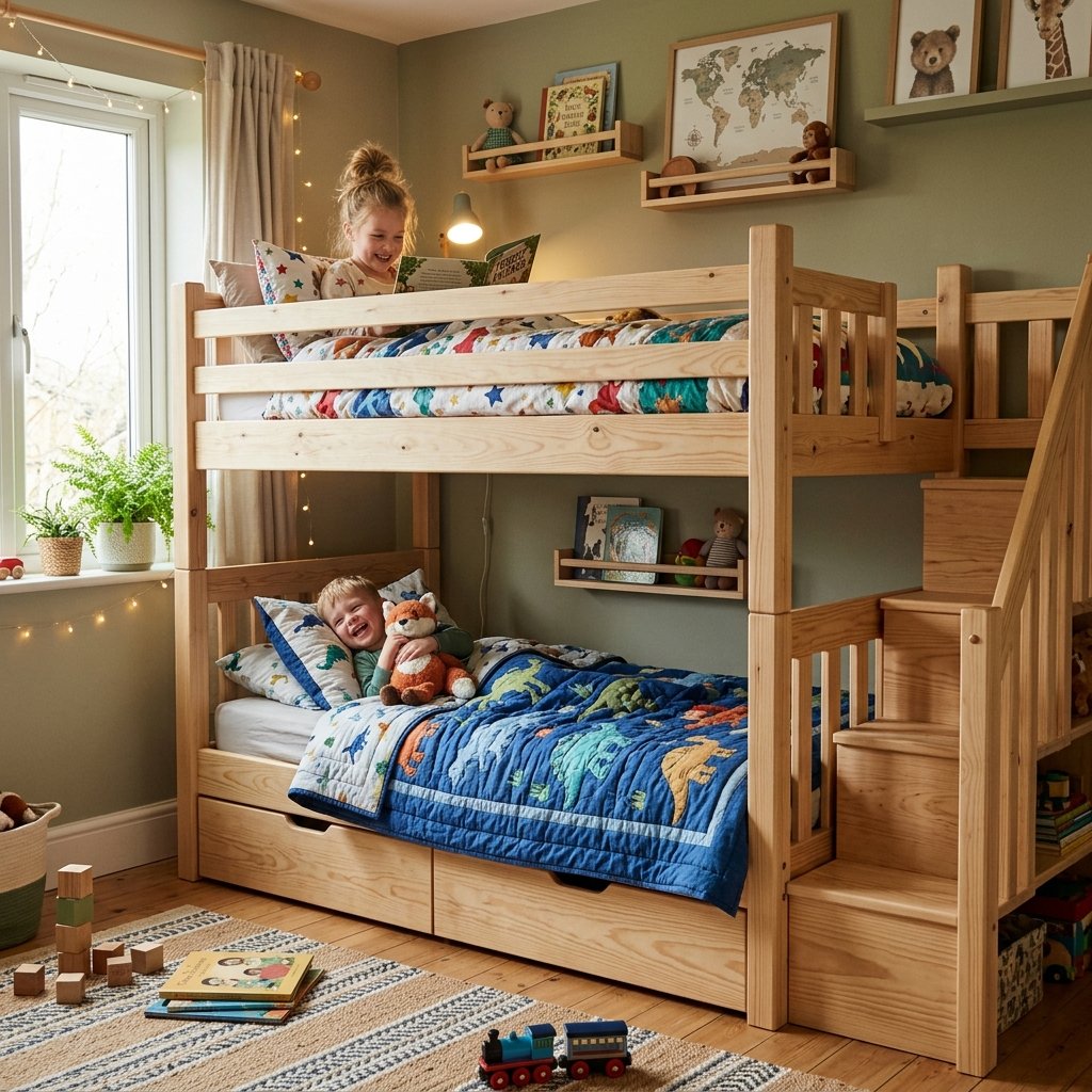 Giường tầng trẻ em có tủ quần áo tích hợp thông minh