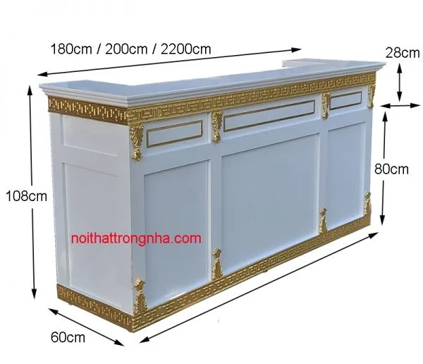 Kích thước quầy tiếp tân dát vàng