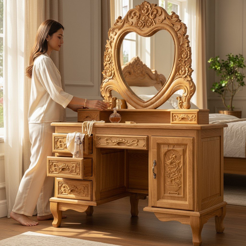 Bàn trang điểm gỗ công nghiệp chân kim loại phong cách Bắc Âu