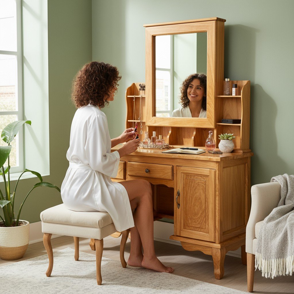 Bàn trang điểm gỗ hiện đại có gương LED giá rẻ