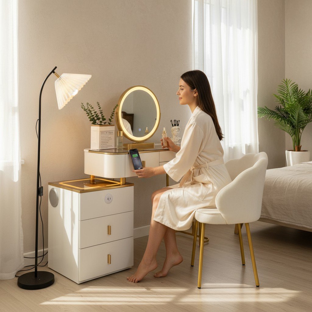 Bộ bàn trang điểm cao cấp có đèn LED 3 chế độ sáng