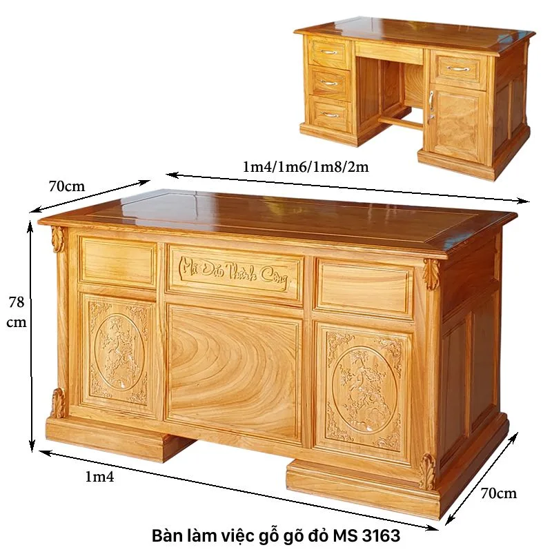 Kích thước bàn làm việc gỗ gõ đỏ