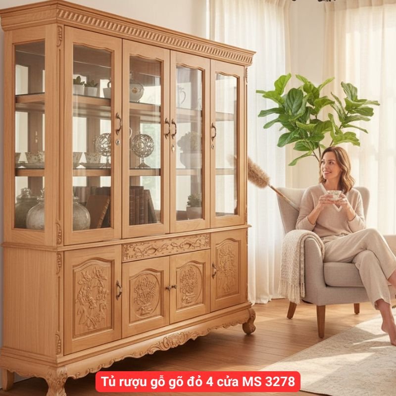 Tủ rượu gỗ gõ đỏ 4 cửa MS 3278 5 Tủ rượu gỗ gõ đỏ 4 cửa sang trọng cao cấp
