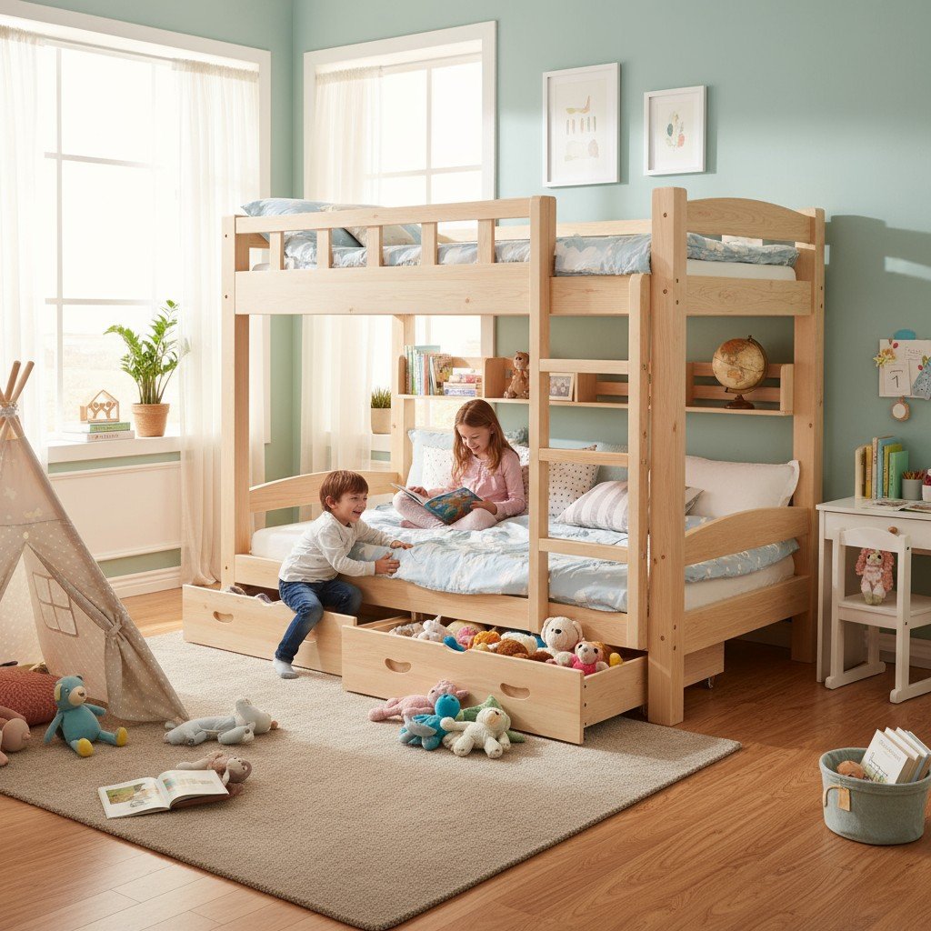 Giường tầng bé trai chủ đề tàu vũ trụ với đèn LED và chi tiết trang trí độc đáo