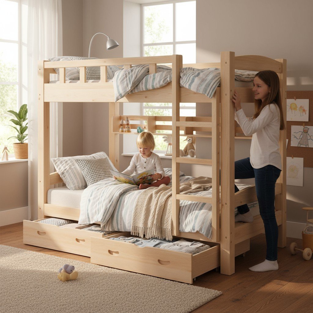 Giường tầng gỗ tự nhiên cho bé trai với thiết kế xe ô tô đua độc đáo và sáng tạo