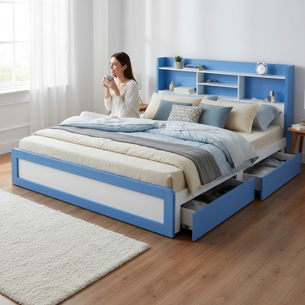 Mẫu giường ngủ bọc nệm phong cách hiện đại màu xám trang nhã