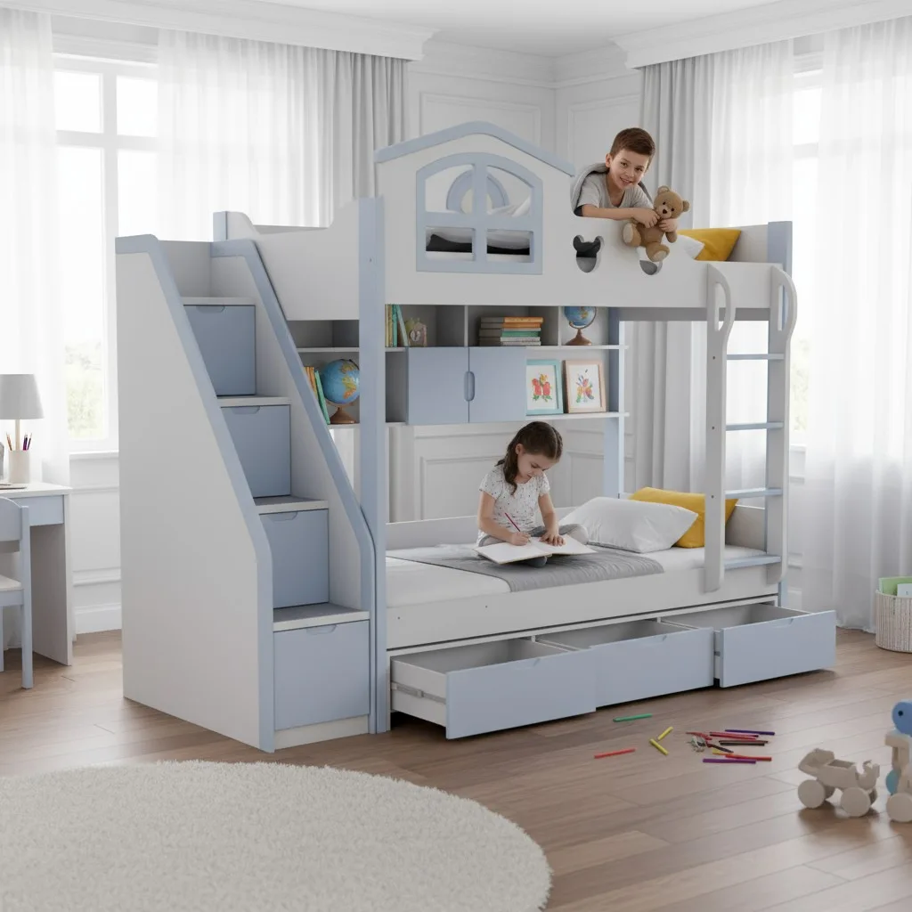 Giường Tầng Cho Bé Trai: Giải Pháp Thông Minh Cho Phòng Ngủ Hiện Đại 29 Mẫu giường tầng chữ L kết hợp tủ quần áo đa năng cho 2 bé trai tiện lợi
