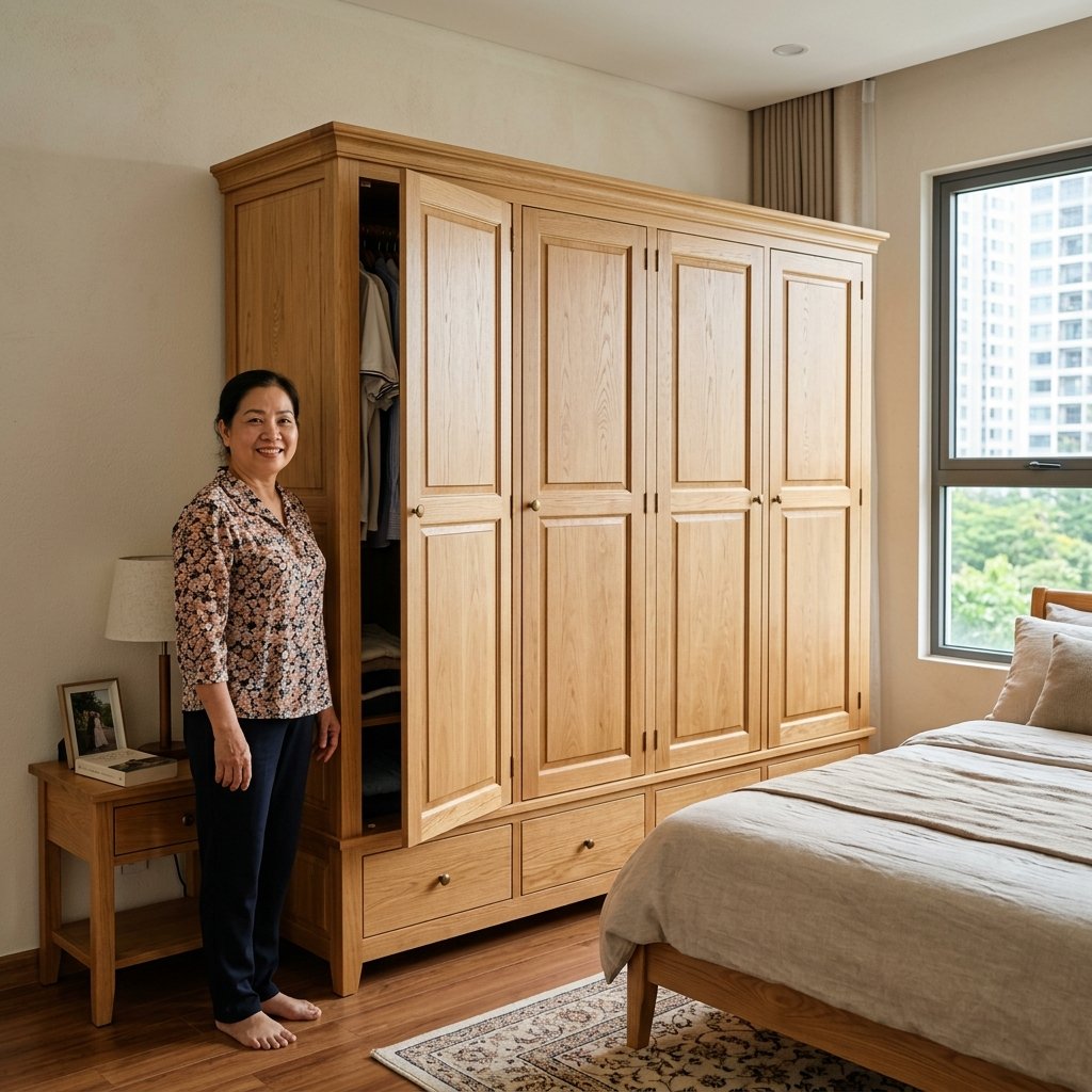 Chị Hoa, Quận 7, mua tủ 4 cánh gỗ sồi từ năm 2022