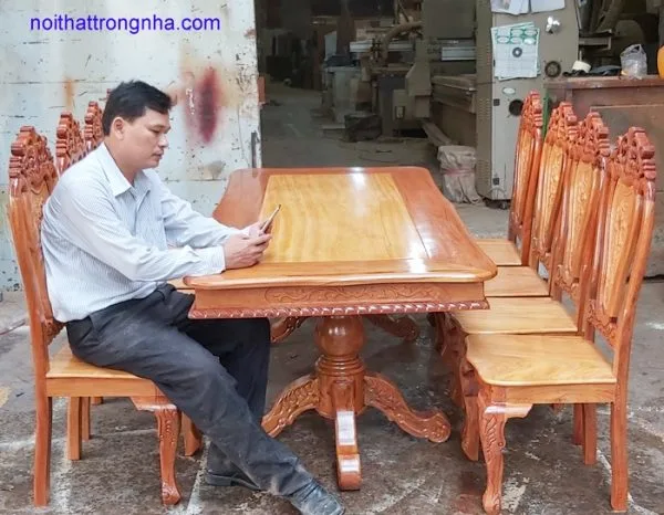 Bộ bàn ăn gỗ căm xe gõ đỏ MS 9943 4 Trọn bộ bàn ghế ăn gỗ