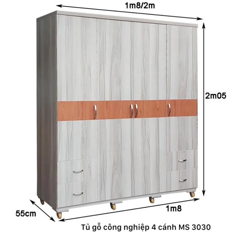 Kích thước tủ gỗ công nghiệp 4 cánh Kích thước tủ gỗ công nghiệp 4 cánh