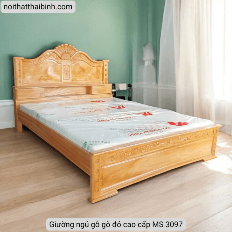 Giường ngủ gỗ gõ đỏ cao cấp MS 3097 | Giá gốc là: 15,400,000₫ giảm còn 12,400,000₫