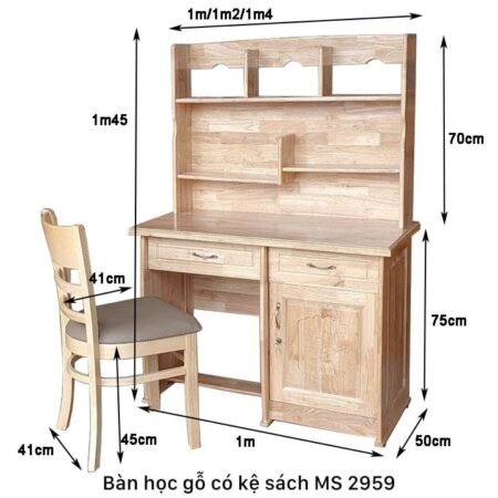 Bàn học cho bé gỗ tự nhiên có kệ MS 2959 | GIAO HỎA TỐC TPHCM