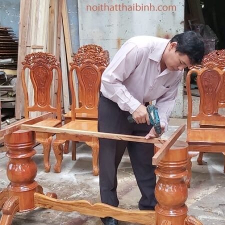 Bộ bàn ăn gõ đỏ 8 ghế MS 9869 9 Bộ bàn ăn gõ đỏ 8 ghế MS 9869