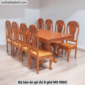 Bộ bàn ăn gõ đỏ 8 ghế MS 9869