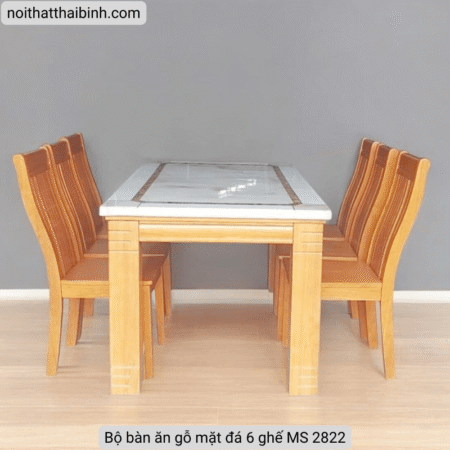 Bộ bàn ăn gỗ mặt đá 6 ghế MS 2822 7 Bộ bàn ăn gỗ mặt đá 6 ghế MS 2822