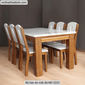Bộ bàn ăn mặt đá MS 3223 9 Bo ban an mat da MS 3223