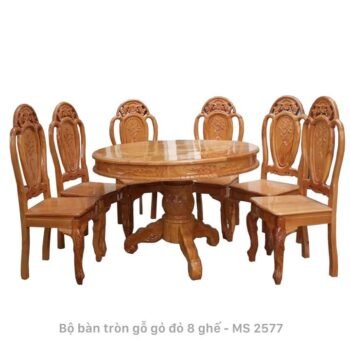 Bộ bàn ăn gỗ gõ đỏ 8 ghế MS 2577
