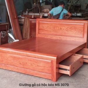 Giường có hộc kéo gỗ tự nhiên vân hương đá MS 3070