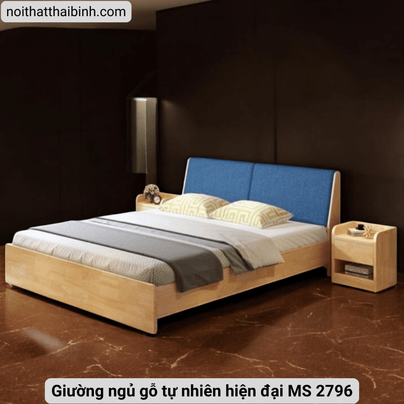 Giường ngủ gỗ tự nhiên hiện đại MS 2796 3 Giường ngủ gỗ tự nhiên hiện đại MS 2796