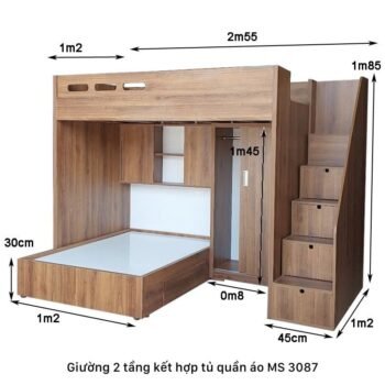 Giường tầng kết hợp tủ quần áo MS 3087