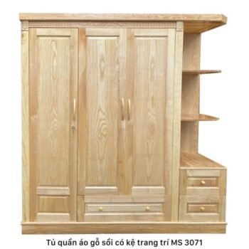 Tủ quần áo gỗ sồi có kệ trang trí MS 3071