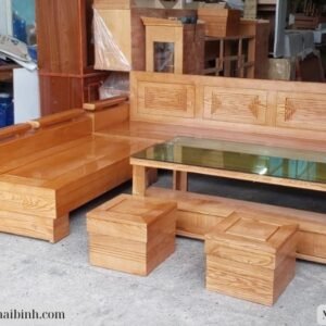 Bộ salon góc gỗ sồi tự nhiên MS 3057 8 Bộ salon góc gỗ sồi tự nhiên MS 3057