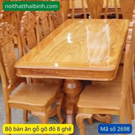 Bộ bàn ăn gỗ gõ đỏ 8 ghế MS 2698 9 Bộ bàn ăn gỗ gõ đỏ 8 ghế MS 2698