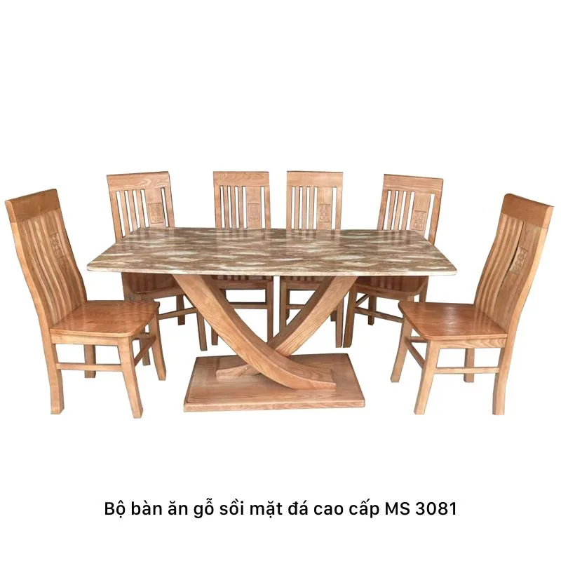 Bộ bàn ăn gỗ sồi mặt đá MS 3081 1 Bộ bàn ăn gỗ sồi mặt đá MS 3081