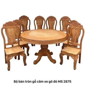Bộ bàn ăn tròn gỗ căm xe gõ đỏ MS 2875