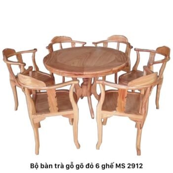 Bộ bàn trà gỗ gõ đỏ 6 ghế MS 2912