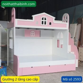 Giường 2 tầng trẻ em màu hồng MS 2593