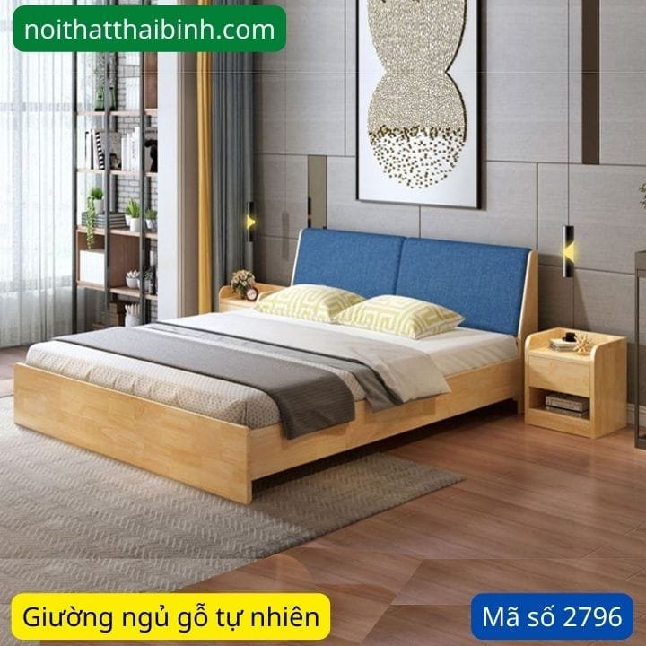 Giường ngủ gỗ tự nhiên hiện đại MS 2796 1 Giường ngủ gỗ tự nhiên hiện đại MS 2796