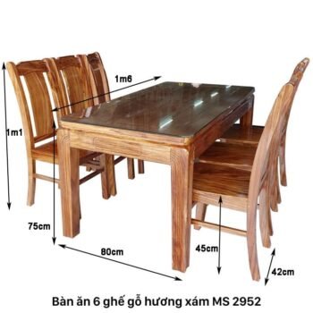 Bàn ăn 6 ghế gỗ hương xám MS 2952 12 Bàn ăn 6 ghế gỗ hương xám MS 2952