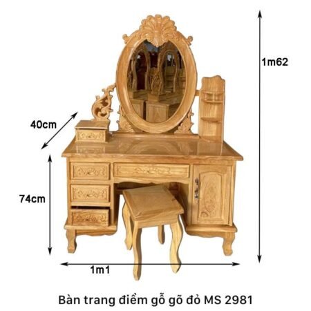 Bàn trang điểm bằng gỗ gõ đỏ tự nhiên MS 2981 11 Bàn trang điểm bằng gỗ gõ đỏ tự nhiên MS 2981