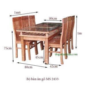 Bộ bàn ăn gỗ xoan đào 6 ghế MS 2433 10 kich thuoc bo ban an go 2433