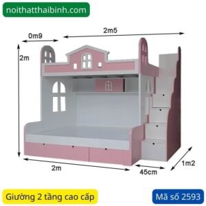 Giường 2 tầng trẻ em màu hồng MS 2593