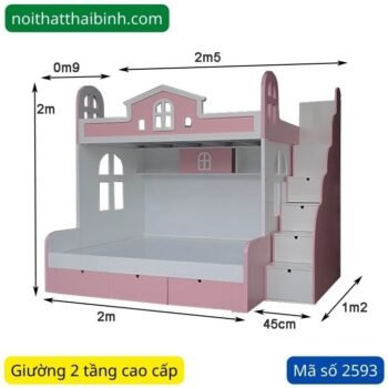 Giường 2 tầng trẻ em màu hồng MS 2593