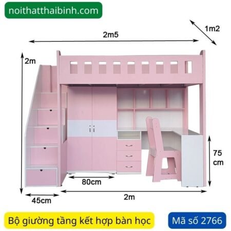 Giường 2 tầng kết hợp bàn học MS 2766 9 Giường 2 tầng kết hợp bàn học MS 2766
