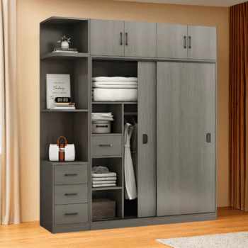 Tủ Áo 2 Tầng cửa lùa có kệ trang trí MS 3196
