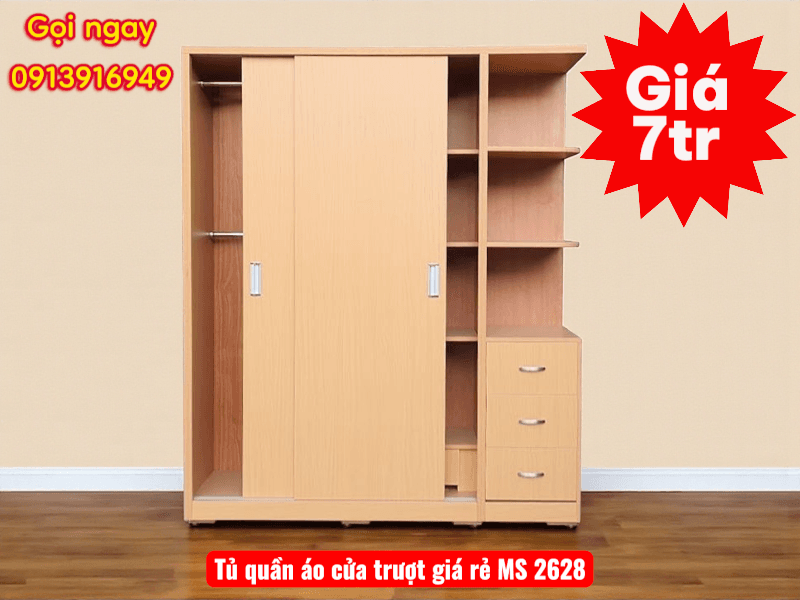 Tủ quần áo cửa trượt giá rẻ | Mã số 2628 | Giá 7tr 2 Tủ quần áo cửa trượt