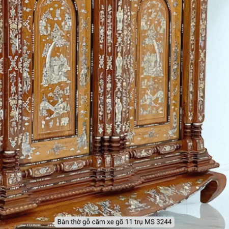 Tủ thờ gỗ căm xe gõ 11 trụ cẩn xà cừ MS 3244