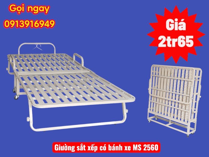 Giường sắt xếp có bánh xe