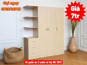 Tủ Quần Áo 3 Cánh Có Kệ | Mã số 2612 | Giá 7tr 19 Tủ quần áo 3 cánh có kệ