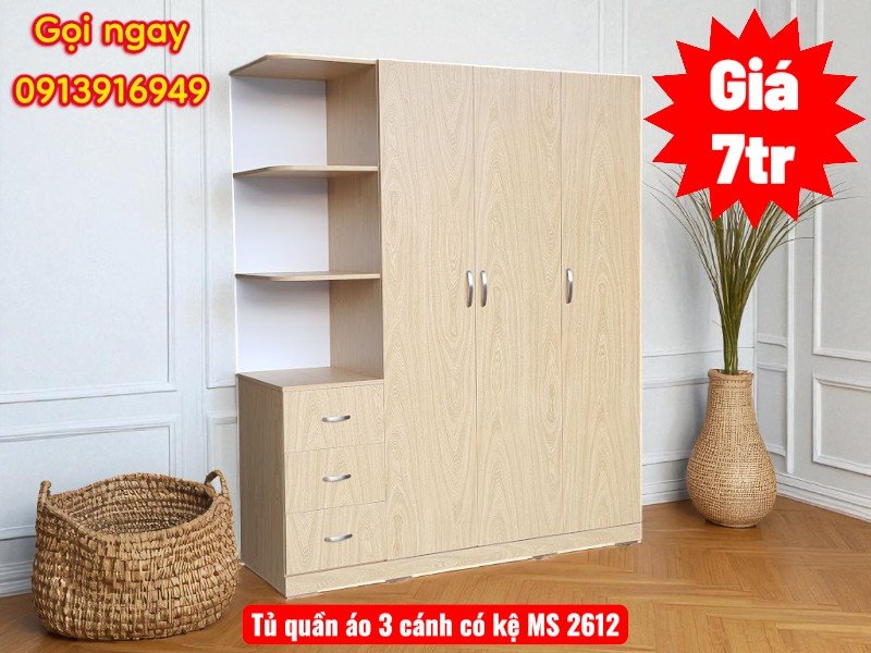 Tủ quần áo 3 cánh có kệ