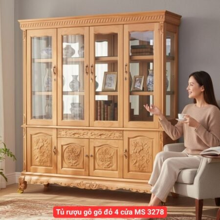 Tủ rượu gỗ gõ đỏ 4 cửa