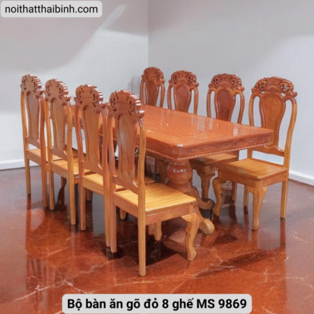 Bộ bàn ăn gõ đỏ 8 ghế MS 9869