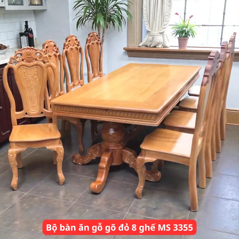 Bộ bàn ăn gỗ gõ đỏ 8 ghế MS 3355 1 Bộ bàn ăn gỗ gõ đỏ 8 ghế MS 3355