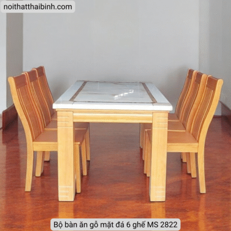 Bộ bàn ăn gỗ mặt đá 6 ghế MS 2822