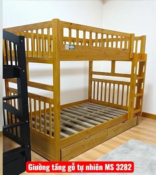Giường tầng gỗ thông tự nhiên MS 3282 1 Giường tầng gỗ thông tự nhiên MS 3282